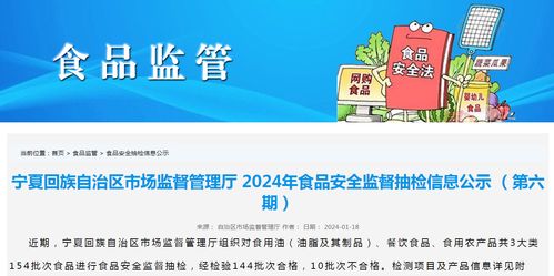 宁夏回族自治区市场监督管理厅2024年食品安全监督抽检信息公示 第六期